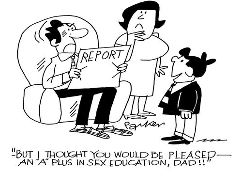 'But I thought you would be pleased-an 'A' plus in sex education,Dad!'