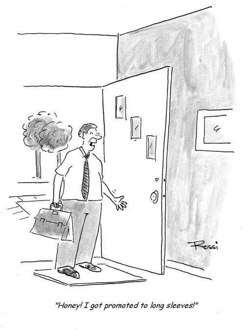 'Honey!  I got promoted to long sleeves!'
