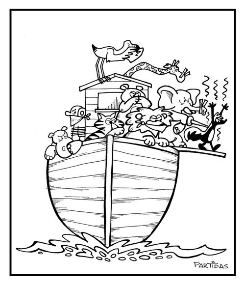 Animals in Noah's Ark making the skunk walk the plank.