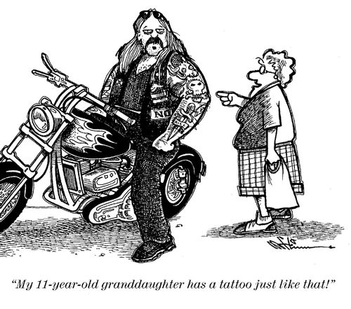 Biker and Granny talk tattoos