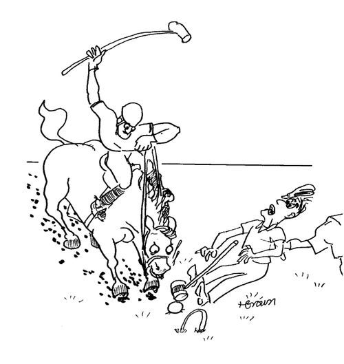 Polo and Croquet player battle for the ball.