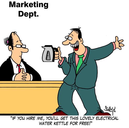 'If you hire me, you'll get this lovely electrical water kettle for free!!'