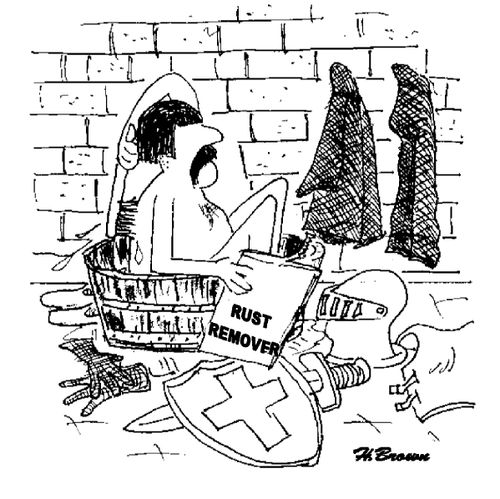 Knight washes with a rust remover.