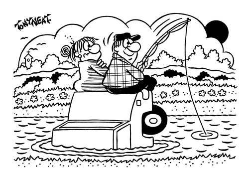 Fishing from car floating in the water.