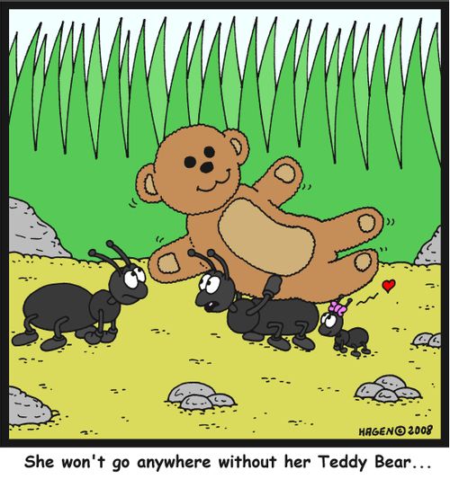 'She won't go anywhere without her Teddy Bear...'