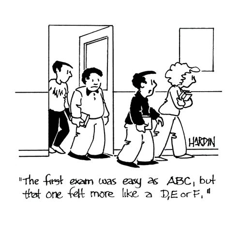 'The first exam was easy as ABC, but that one felt more like a D,E or F.'