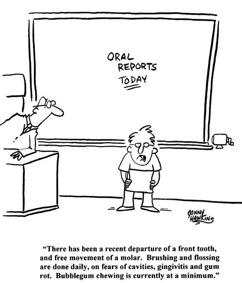 Kid talking about teeth giving oral report.
