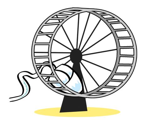 Mouse in a hamster wheel.