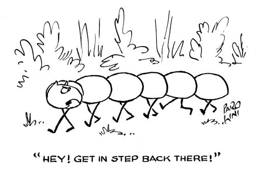 'Hey! Get in step back there!'