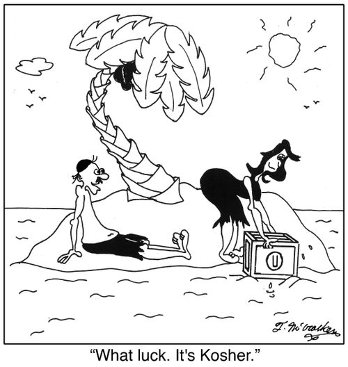 'What luck. It's Kosher.'