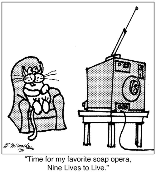  'Time for my favorite soap opera, Nine Lives to Live.'
