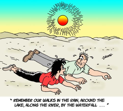 Thirsty Couple Crawling Through Desert.