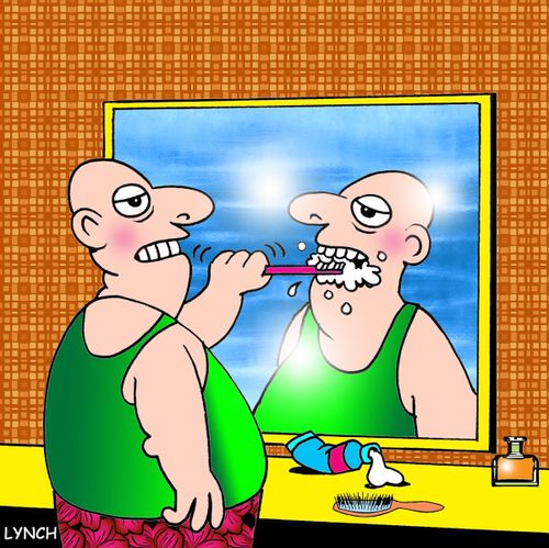 Man Cleans His Reflections Teeth