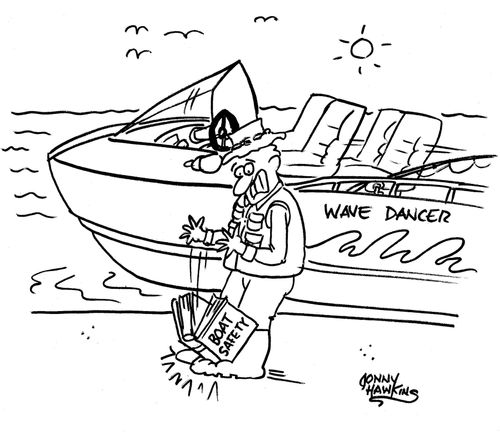 Man drops book about 'Boat Safety' on foot