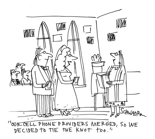 'Our cell phone providers merged, so we decided to tie the knot too.'