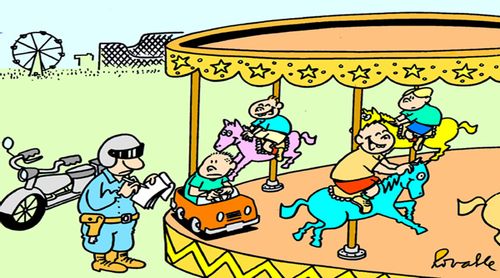Traffic polieceman at a carousel.