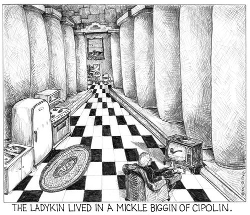 'The ladykin lived in a mickle biggin of cipolin.'