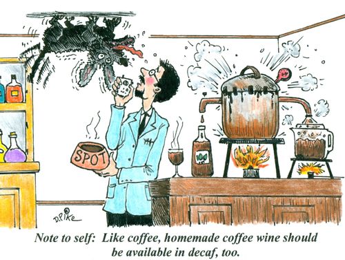 'Note to self: Like coffee, homemade coffee wine should be available in decaf, too.'