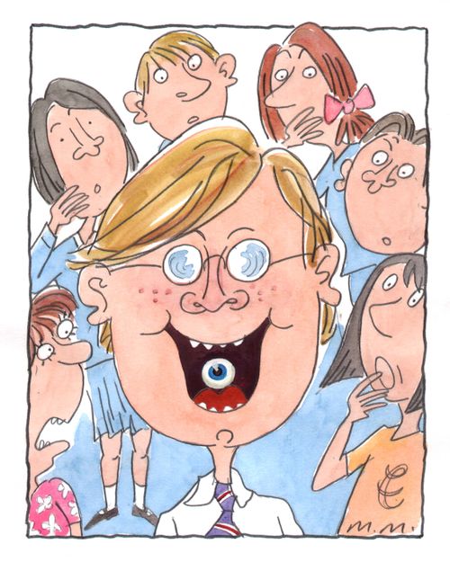 Child with an eyeball in his mouth.