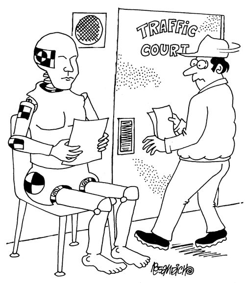 Crash Test Dummy Waiting Outside Traffic Court