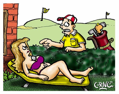 Golf ball lands in womans cleavage