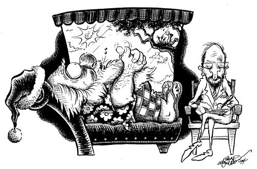 Father Christmas with a psychiatrist during summer