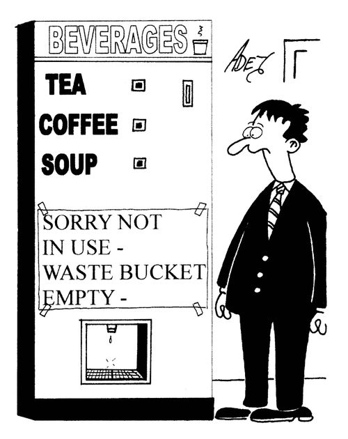 Vending machine out of order: 'Waste bucket empty.'