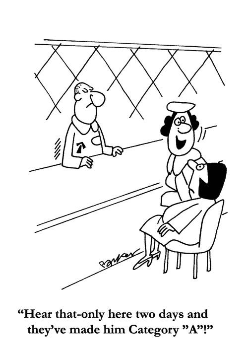 'Hear that-only here two days and they've made him Category 'A'!'