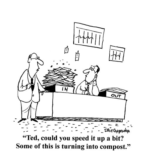 'Ted, could you speed it up a bit?  Some of this is turning into compost.'