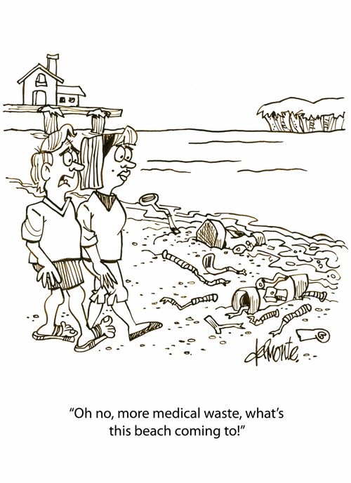 'Oh no, more medical waste, what's this beach coming to!'