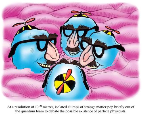 ...Isolated clumps of strange matter pop briefly out of the quantum foam to debate the possible existence of particle physicists.