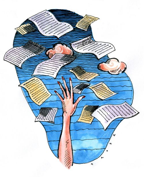 Papers flying into the air.