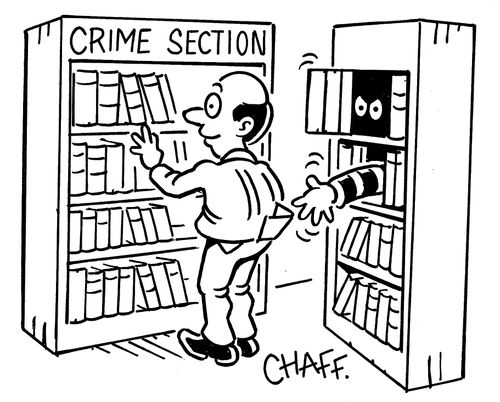 Crime section in a library.