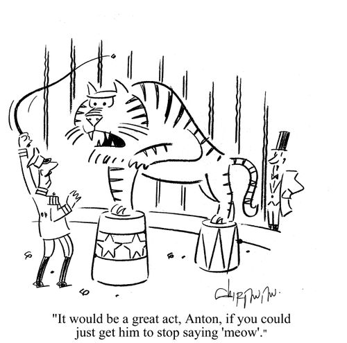 'It would be a great act, Anton, if you could just get him to stop saying 'meow'.'