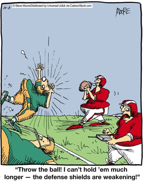 'Throw the ball! I can't hold them much longer - the defence shields are weakening!'