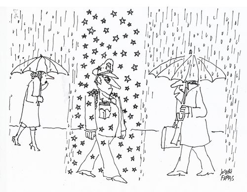 Army official with stars raining on him.