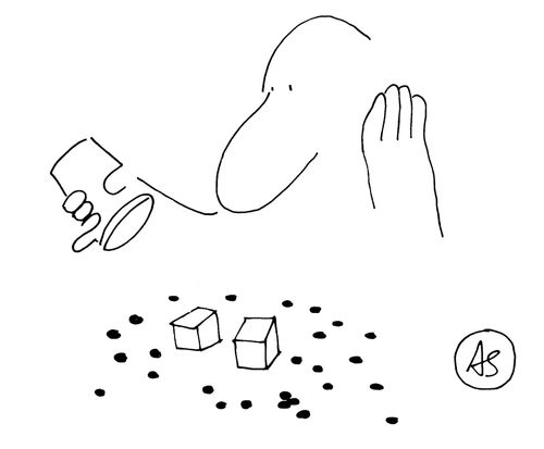 The spots have fallen off a man's dice.