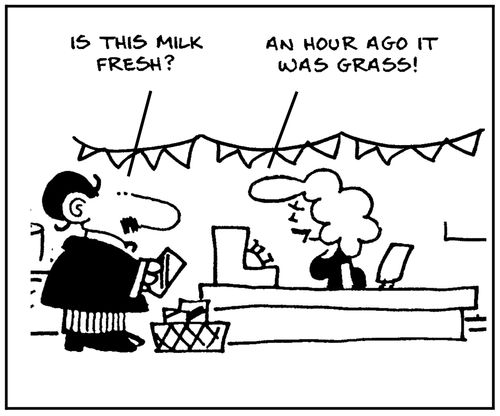 'Is this milk fresh?' - 'An hour ago it was grass.'