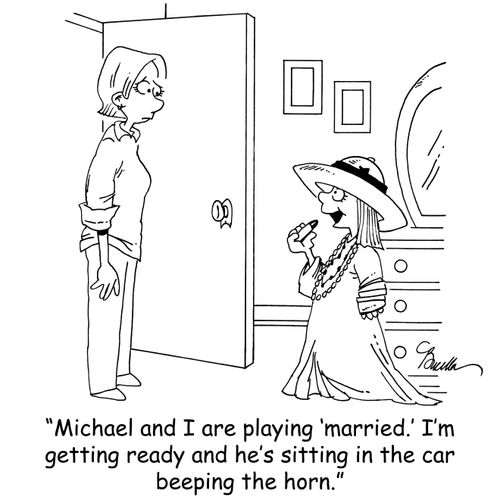 'Michael and I are playing 'married.' I'm getting ready and he's sitting in the car beeping the horn.'