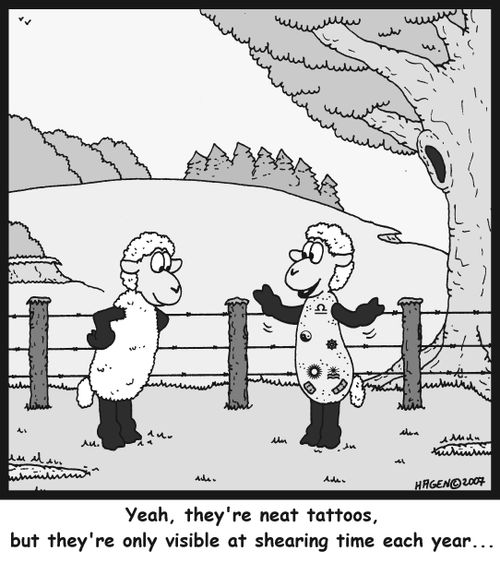 Yeah, they're neat tattoos, but they're only visible at shearing time each year...