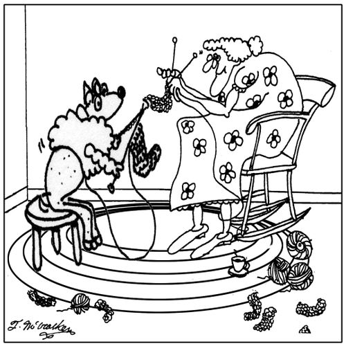 Sheep knitting using its own wool.