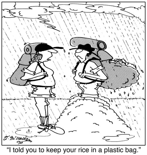 'I told you to keep your rice in a plastic bag.'