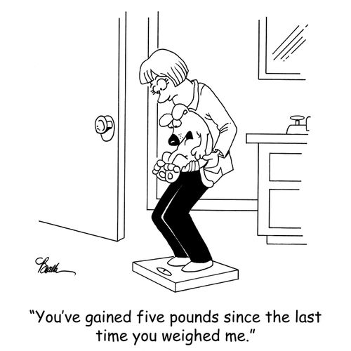 'You've gained five pounds since the last time you weighed me.'