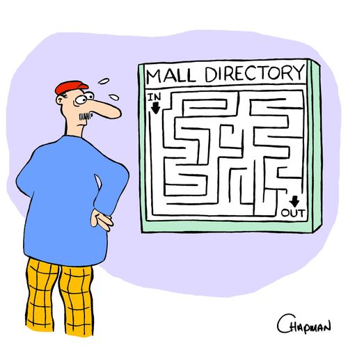 Mall 'maze' directory bewilders shopper.