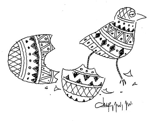 Patterned chick hatching from a Faberge egg.