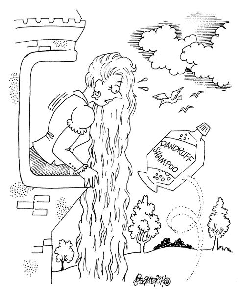 Rapunzel being thrown dandruff shampoo.