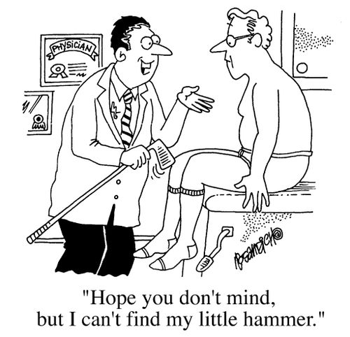 "Hope you don't mind, but I can't find my little hammer."