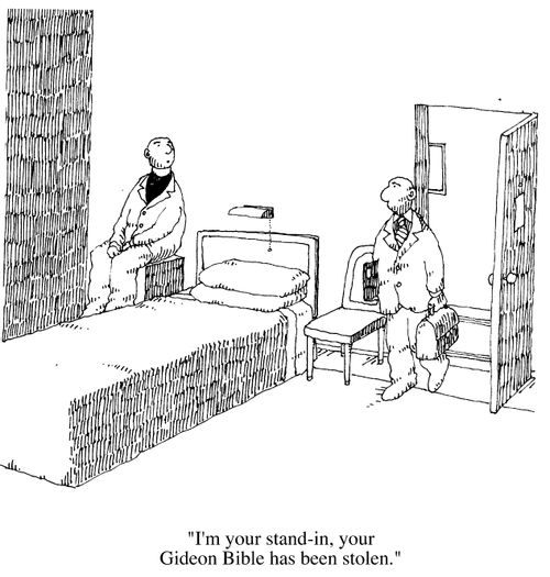 'I'm your stand in, your Gideon Bible has been stolen'