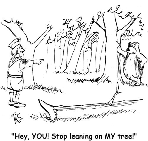 'Hey, YOU! Stop leaning on MY tree!'