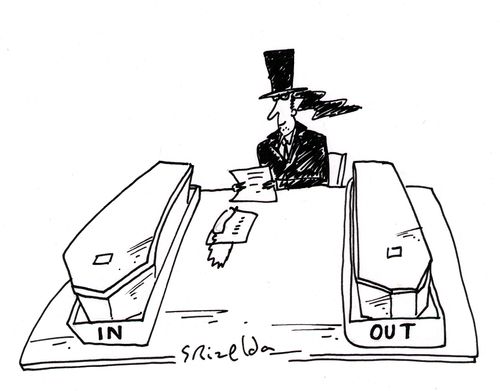 Undertaker's desk with In and Out tray coffins